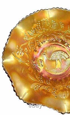 Exquisite Carnival Glass Marigold Nappy Bowl With Emu Motif