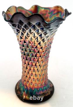 Extremely Nice Signed Northwood Purple CARNIVAL GLASS Diamond Point Vase