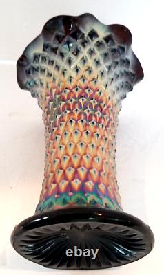 Extremely Nice Signed Northwood Purple CARNIVAL GLASS Diamond Point Vase