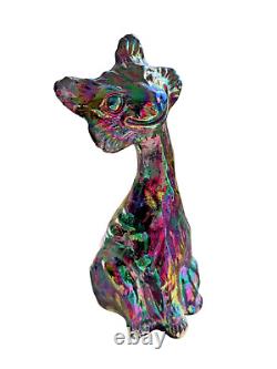 FENTON 11 Black Amethyst Iridescent Carnival Glass Winking Alley Cat Figurine