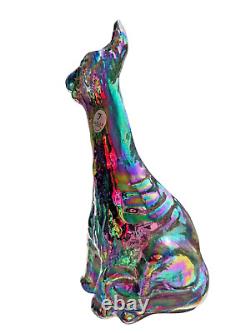 FENTON 11 Black Amethyst Iridescent Carnival Glass Winking Alley Cat Figurine