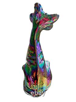 FENTON 11 Black Amethyst Iridescent Carnival Glass Winking Alley Cat Figurine