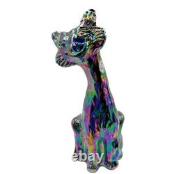 FENTON 11 Black Amethyst Iridescent Carnival Glass Winking Alley Cat Figurine