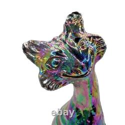 FENTON 11 Black Amethyst Iridescent Carnival Glass Winking Alley Cat Figurine