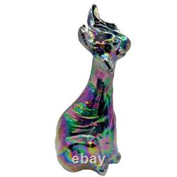 FENTON 11 Black Amethyst Iridescent Carnival Glass Winking Alley Cat Figurine