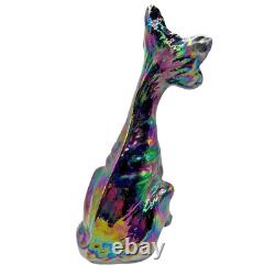 FENTON 11 Black Amethyst Iridescent Carnival Glass Winking Alley Cat Figurine