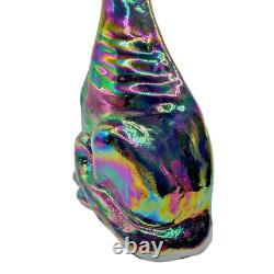 FENTON 11 Black Amethyst Iridescent Carnival Glass Winking Alley Cat Figurine