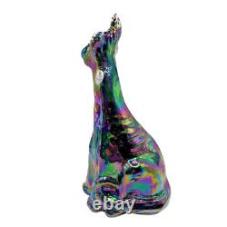 FENTON 11 Black Amethyst Iridescent Carnival Glass Winking Alley Cat Figurine