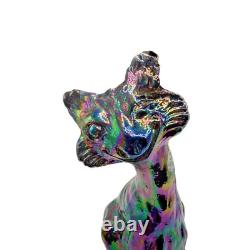 FENTON 11 Black Amethyst Iridescent Carnival Glass Winking Alley Cat Figurine