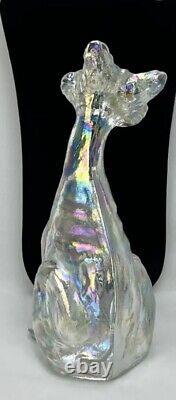 FENTON ART GLASS CRYSTAL IRIDESCENT CARNIVAL ALLEY CAT FIGURINE Winking 11 Tall