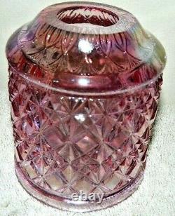 FENTON Art Glass Pink Iridescent Diamond Cut & Block Pattern Fairy Lamp Light 6