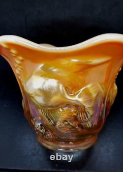 FENTON Carnival Glass Peach Opal Atlantis Koi Goldfish Bowl Rare Flare Shape HTF