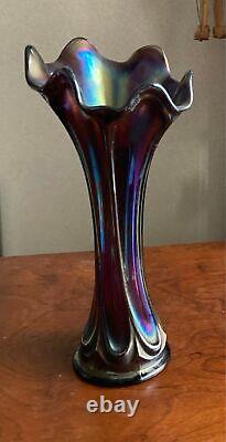 FENTON Carnival Vase Antique Iridescent Ribbed Carnival Glass