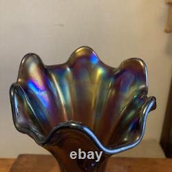 FENTON Carnival Vase Antique Iridescent Ribbed Carnival Glass