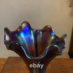 FENTON Carnival Vase Antique Iridescent Ribbed Carnival Glass