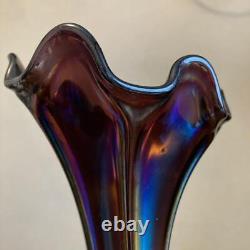 FENTON Carnival Vase Antique Iridescent Ribbed Carnival Glass