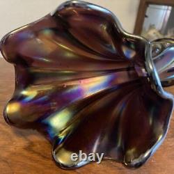 FENTON Carnival Vase Antique Iridescent Ribbed Carnival Glass