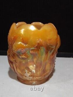 FENTON Koi Goldfish Beta Fish ATLANTIS Vase ORANGE Iridescent Carnival Glass