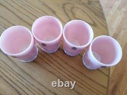 FENTON PINK IRIDESCENT CARNIVAL GLASS CHERRY SET OF 4 TUMBLERS WithSILVER STICKER