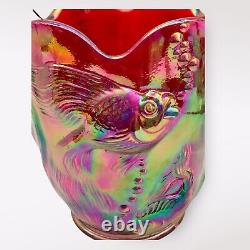 FENTON Ruby Red Iridescent Carnival Glass Atlantis Fish VASE EXC