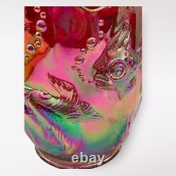 FENTON Ruby Red Iridescent Carnival Glass Atlantis Fish VASE EXC