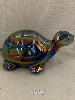 FENTON Turtle Figurine Amethyst Carnival Glass Iridescent Rainbow Fenton Sticker
