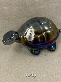 FENTON Turtle Figurine Amethyst Carnival Glass Iridescent Rainbow Fenton Sticker