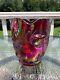 FENTON Vase Atlantis Fish Red Opalescent Carnival Glass STAMPED