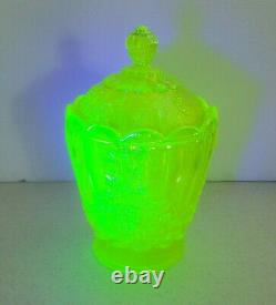 FENTON Vaseline CARNIVAL Iridescent GLASS Paneled Grape Candy/Compote Lid 10