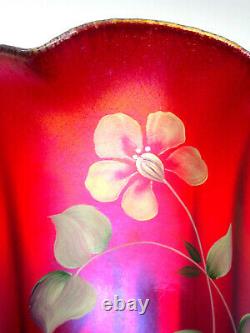 FENTON carnival RUBY red STRETCH glass 100 ANNIVERSARY VASE hand painted signed