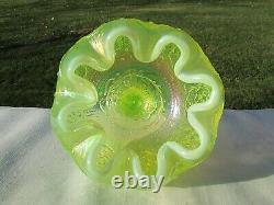 FENTON for Levay Topaz Opalescent Persian Medallion Footed VASE 6H 13/300
