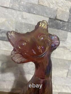 Fabulous Vintage Fenton Pink Iridescent Carnival Glass Winking Alley Cat 11 In