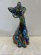 Fenton 11 Amythest Iridescent Winking Alley Cat Carnival Glass Statue