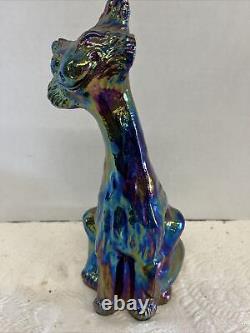 Fenton 11 Amythest Iridescent Winking Alley Cat Carnival Glass Statue