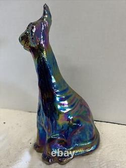 Fenton 11 Amythest Iridescent Winking Alley Cat Carnival Glass Statue