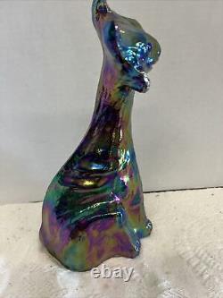 Fenton 11 Amythest Iridescent Winking Alley Cat Carnival Glass Statue