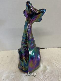 Fenton 11 Amythest Iridescent Winking Alley Cat Carnival Glass Statue