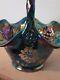 Fenton 2000 Iridescent Amethyst Peacock Tail and Daisy Bowl/Basket WithLogo