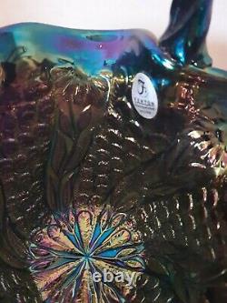 Fenton 2000 Iridescent Amethyst Peacock Tail and Daisy Bowl/Basket WithLogo