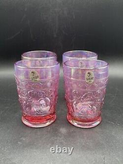 Fenton 4 Pink Carnival Apple Tree Iridescent Carnival Glass Tumblers glasses