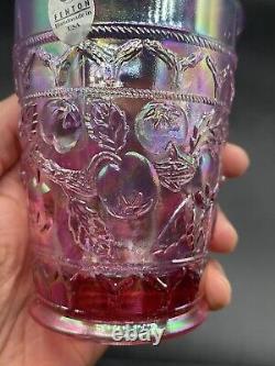 Fenton 4 Pink Carnival Apple Tree Iridescent Carnival Glass Tumblers glasses