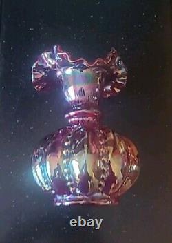 Fenton 6 Red Carnival Iridescent Beaded Melon 2557rn Vase Excellent (rr)