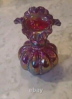 Fenton 6 Red Carnival Iridescent Beaded Melon 2557rn Vase Excellent (rr)