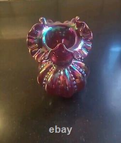 Fenton 6 Red Carnival Iridescent Beaded Melon 2557rn Vase Excellent (rr)