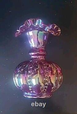 Fenton 6 Red Carnival Iridescent Beaded Melon 2557rn Vase Excellent (rr)