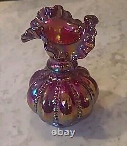 Fenton 6 Red Carnival Iridescent Beaded Melon 2557rn Vase Excellent (rr)