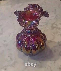 Fenton 6 Red Carnival Iridescent Beaded Melon 2557rn Vase Excellent (rr)