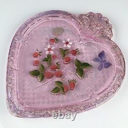 Fenton 8 Large Glass Pink Iridescent Carnival Glass Heart Trinket Box
