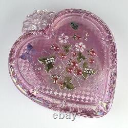 Fenton 8 Large Glass Pink Iridescent Carnival Glass Heart Trinket Box