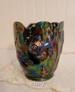 Fenton ATLANTIS Koi Goldfish Vase Planter Iridescent Amethyst Carnival Glass LG